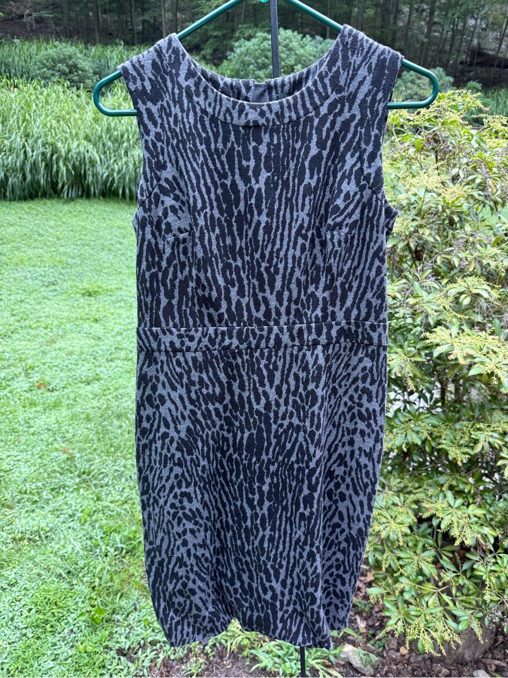 Talbots Black and Gray Animal-Print Sleeveless Sheath Dress